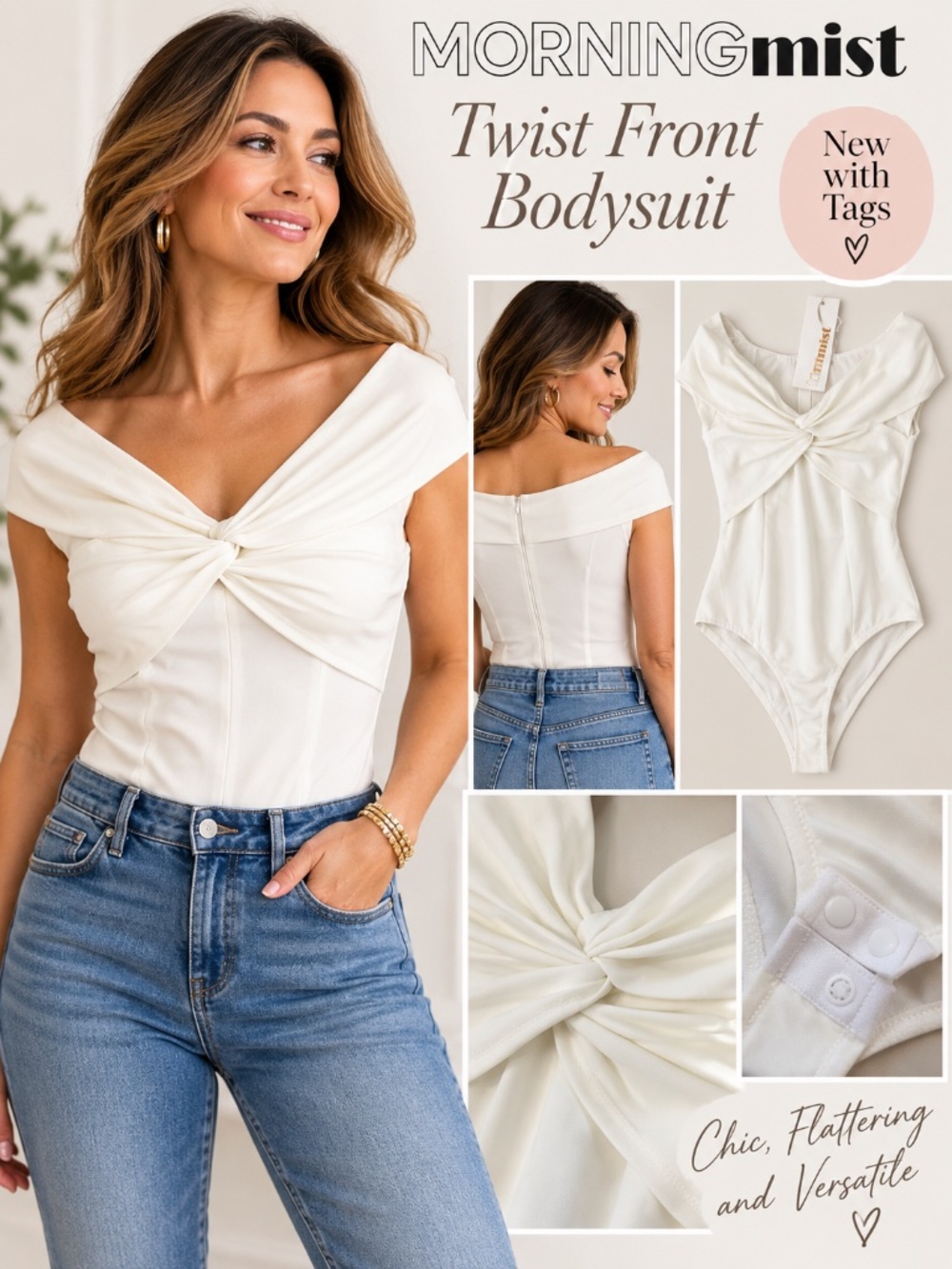 🤍 Morning Mist Ivory Twist Front Bodysuit | Size 6 | New With Tags